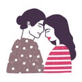 Drawing of cute young romantic couple or pair of man and woman in love. Hugging boyfriend and girlfriend hand drawn on Royalty Free Stock Photo