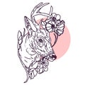 Drawing deer with magnolia and apple blossom