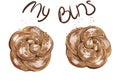 Drawing of delicious fresh buttery wholesome baking two flower shaped buns and lettering my buns