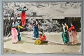 Ancient korean watercolor painting. Playing girls