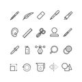 Drawing, design tools vector line text editor icons set for web ui app