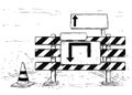 Drawing of Detour Road Block with Empty Blank Sign