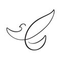 Drawing dove bird calligraphy brush line. Flying pigeon logo. Black and white vector illustration. Concept for icon card