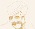 Drawing of Dr. Rebel Star Ambarish Kannada Legend Film Actor Outline Editable Illustration and Local Auto Rickshaw Sticker