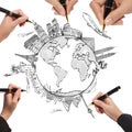 Drawing the dream travel around the world Royalty Free Stock Photo