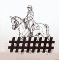 Drawing of a dressage horse and rider in uniform during equestrian event