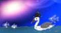 Drawing Of Duck And Fish Jumping Out Of The Water, With River And Sun Royalty Free Stock Photo