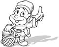 Drawing of a Dwarf Holding a Wicker Basket