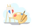 Drawing Easel with France Flag Colored Heart and Palette Vector Set Royalty Free Stock Photo