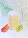 Drawing of Easter still life Easter bread and eggs Royalty Free Stock Photo