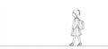 Drawing of an elementary school student with school bag, a line art modern illustration Royalty Free Stock Photo