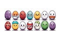 drawing emotional colorful eggs on a white background.