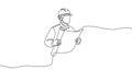 Drawing of an engineer or construction worker in a hard hat reading a blueprint Royalty Free Stock Photo