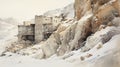 Unusual Watercolor Of Snowy Mountain Structure In Industrial Fragment Style