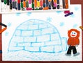 Drawing: Eskimo with his igloo