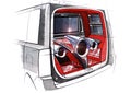 Drawing of the exclusive interior design of the car with the elaboration of all the elements of the modern passenger