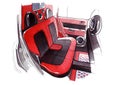 Drawing of the exclusive interior design of the car with the elaboration of all the elements of the modern passenger