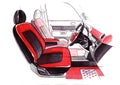 Drawing of the exclusive interior design of the car with the elaboration of all the elements of the modern passenger Royalty Free Stock Photo