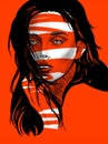 Drawing of face on the red background. Beautiful abstract girl Royalty Free Stock Photo