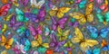 Drawing of a fantastic colorful butterfly, a flock of butterflies of different colors on a gray background ai Generated,