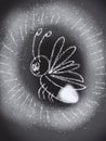 Drawing of fireflies on a black background. Royalty Free Stock Photo