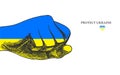 Drawing fist in color of Ukraine. Symbol of fight and protest. Blue and yellow design. Concept of resistance. Save and