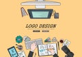 Drawing flat design illustration professional logo design concept. Concepts for web banners and promotional materials. Royalty Free Stock Photo