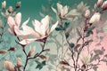 Floral Background Seamless Decoration Flower Wallpaper Leaf Pattern Watercolor Rose Magnolia. Generative AI.