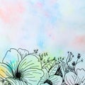 Drawing flower and rainbow watercolor