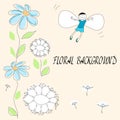 Drawing of flowers and flying baby Royalty Free Stock Photo