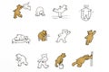Drawing of funny bears that make different movements and actions