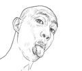 Drawing funny portrait of a man sticky tongue out