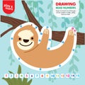 Drawing Game Tutorial Sloth Printable Worksheet Vector Royalty Free Stock Photo