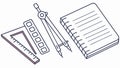 Drawing and Geometry Tools Outline: Protractor, Compass, Notebook, vector design Generative AI Royalty Free Stock Photo