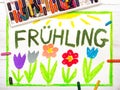 Drawing: German words FrÃÂ¼hling Spring and beautiful flowers