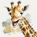 drawing giraffe portrait smile paint watercolor Generative AI