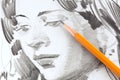 Drawing of girl by graphite pencil Royalty Free Stock Photo