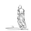Drawing of a girl in old-fashion retro peasant dress Royalty Free Stock Photo