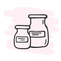 Drawing of glass jars with labels. Empty medicine jars. Vector.