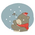 Graphic of Singing brown bear in the winter of snow.