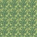 Drawing, green foliage, leaves, floral seamless pattern, nature abstract background vector. Line art botanical greenery Royalty Free Stock Photo