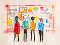 A drawing of a group of people standing in front of a whiteboard Royalty Free Stock Photo