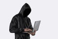 Drawing Hacker holding a laptop isolated