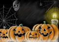 Drawing Halloween pumpkin,cobweb,spider,skull and candle chalkboard style with copy space for your texts