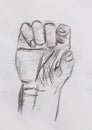 Drawing hand, pencil sketch on old paper. Royalty Free Stock Photo