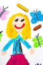 Drawing. happy girl and butterflies Royalty Free Stock Photo