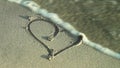 Drawing a heart in the sand and wash by ocean wave