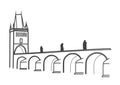 Drawing of historical Charles Bridge Prague