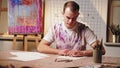 Drawing hobby male lefthanded artist sketching