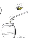 Drawings of a honey bee and a honey glass on white background Royalty Free Stock Photo